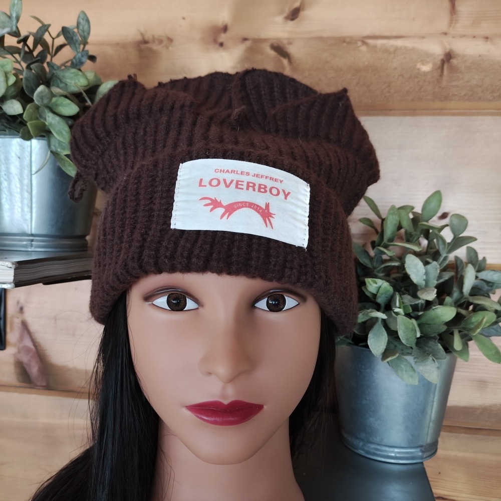 Charles Jeffrey Loverboy Cap Brown Chunky Free Size Unisex Knit Beanie Cat Ears